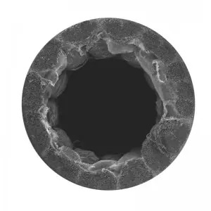 Grayscale circular textile cross-section showing lumen and wall